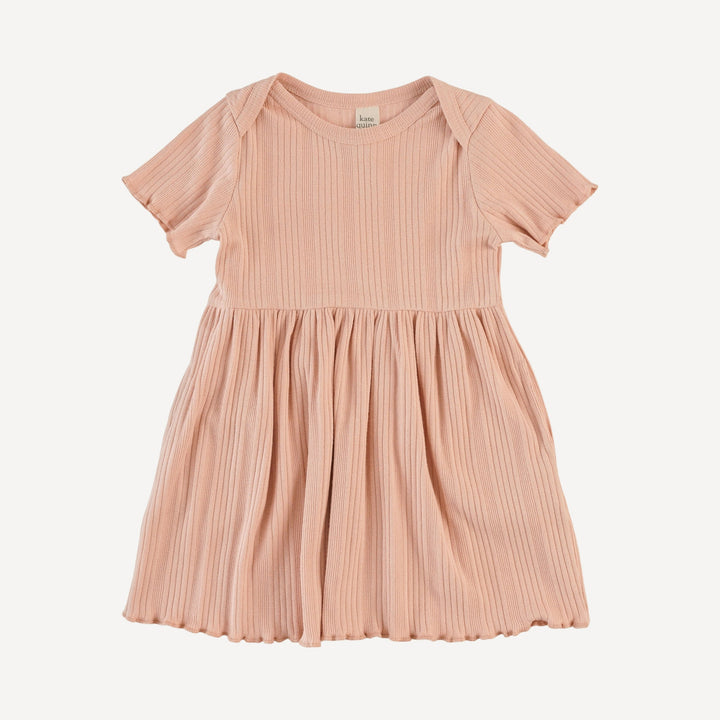 short sleeve lap neck lettuce dress | peony | organic cotton multi rib