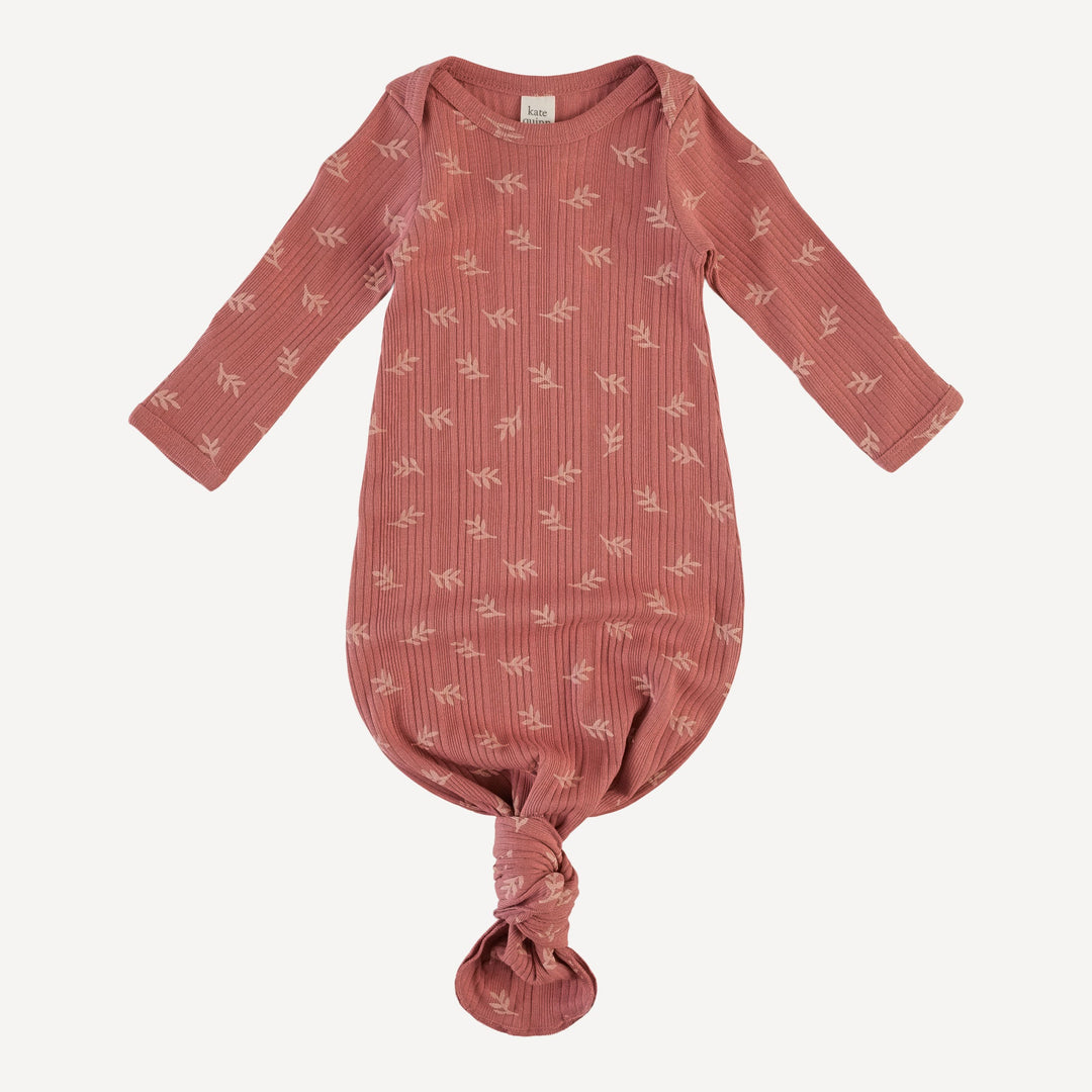 long sleeve lap neck knotted gown | rose leaf | organic cotton multi rib
