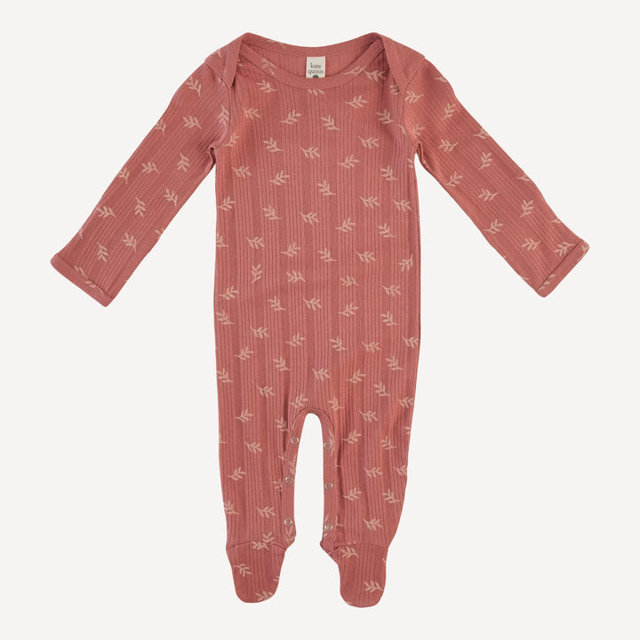 long sleeve lap neck footie | rose leaf | organic cotton multi rib