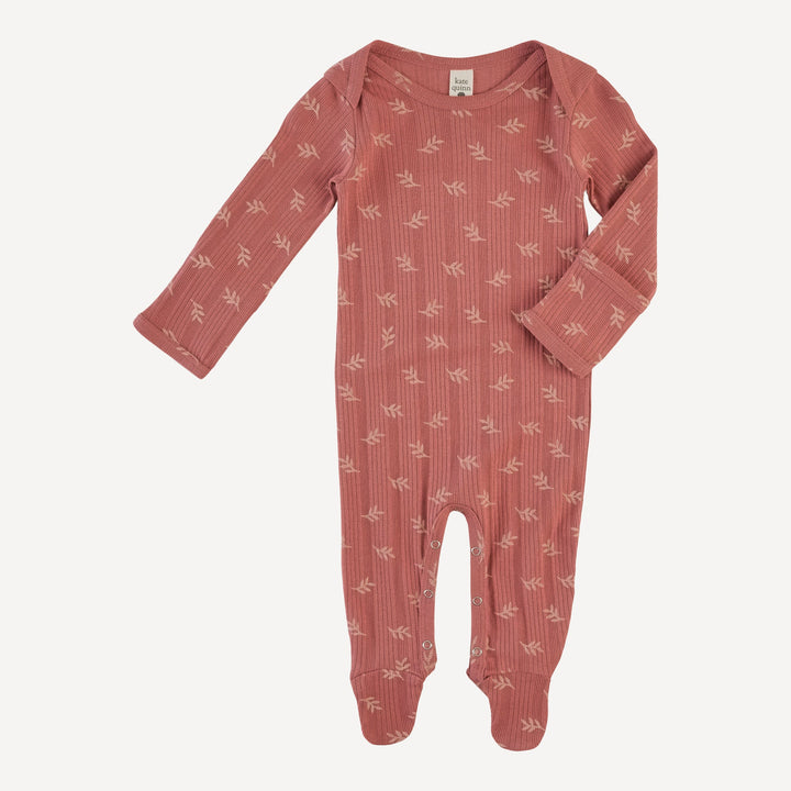 long sleeve lap neck footie | rose leaf | organic cotton multi rib