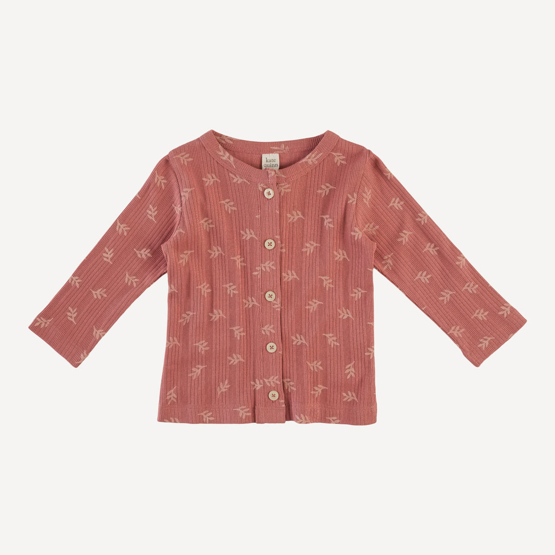 long sleeve cardigan | rose leaf | organic cotton multi rib