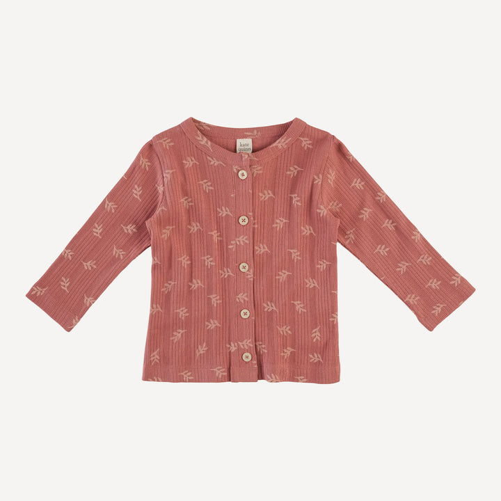 long sleeve cardigan | rose leaf | organic cotton multi rib