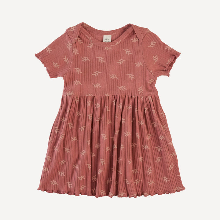short sleeve lap neck lettuce dress | rose leaf | organic cotton multi rib