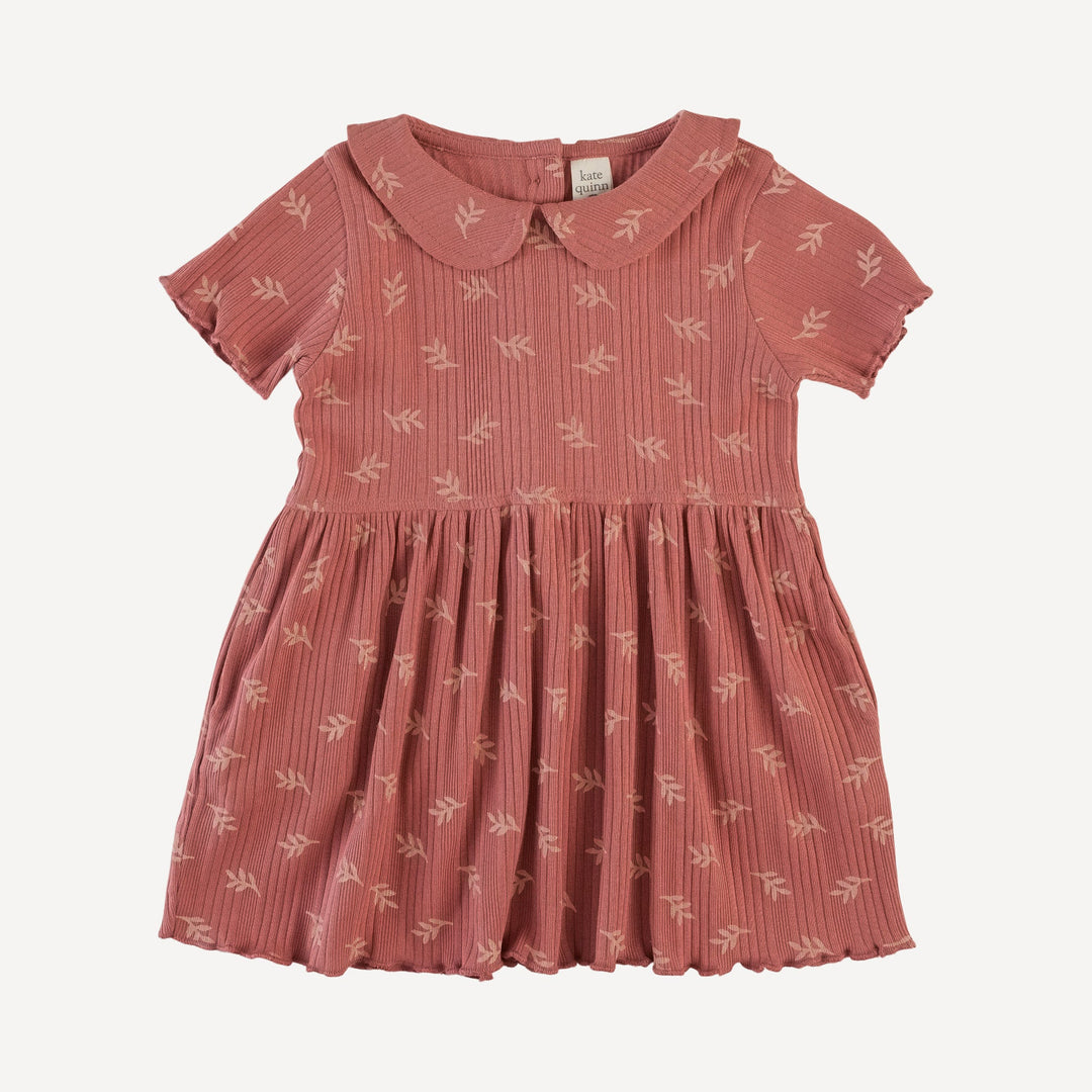 short sleeve lettuce peter pan dress | rose leaf | organic cotton multi rib