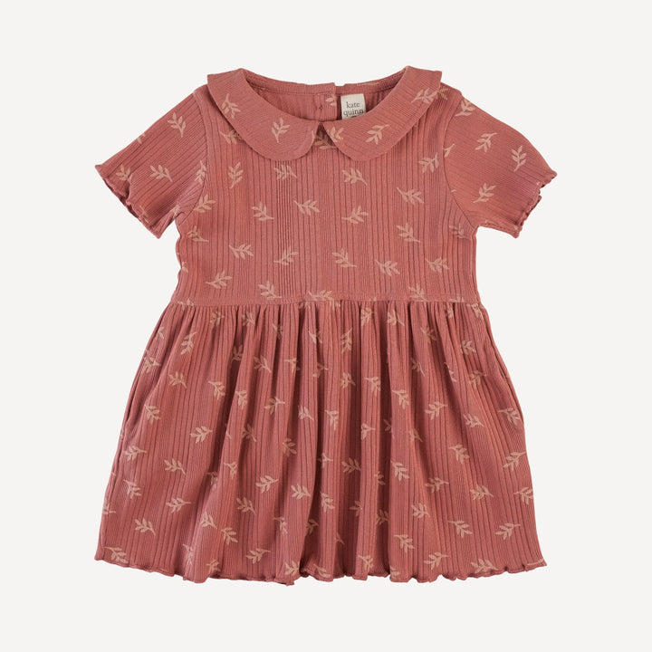 short sleeve lettuce peter pan dress | rose leaf | organic cotton multi rib