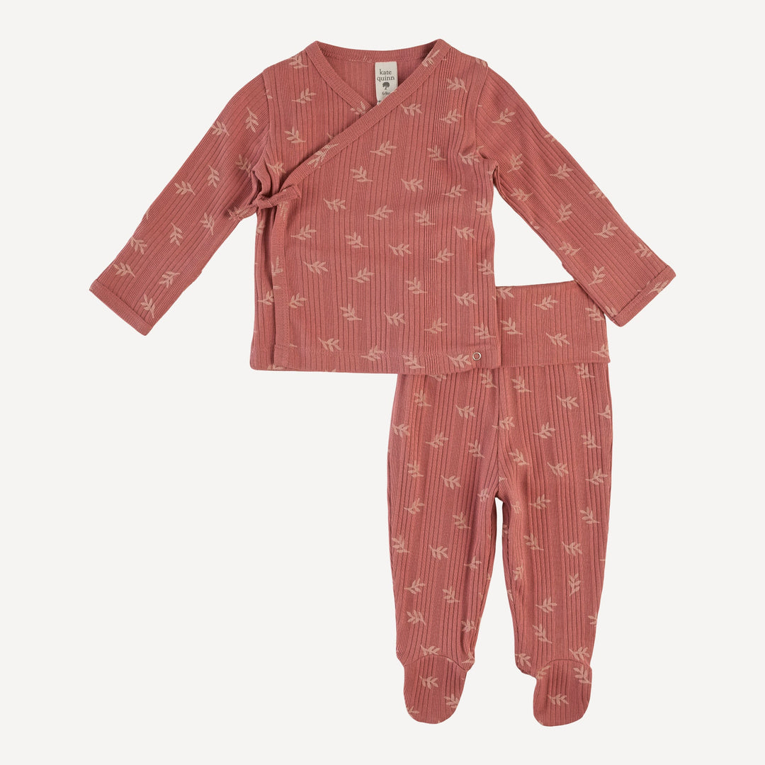 wrap layette set | rose leaf | organic cotton multi rib