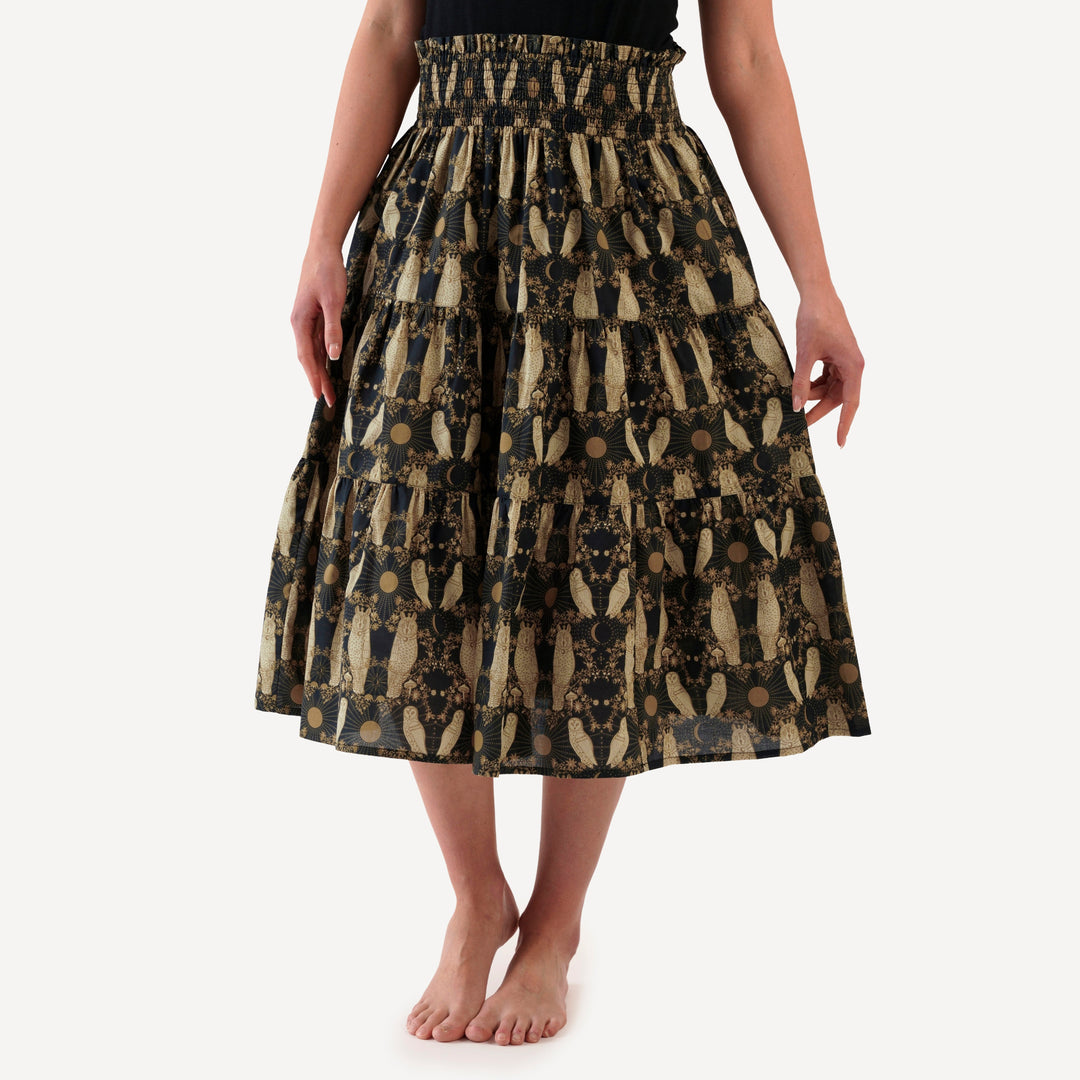 womens maxi skirt | mystical owl | organic cotton woven