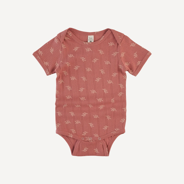 short sleeve lap neck bodysuit | rose leaf | organic cotton multi rib