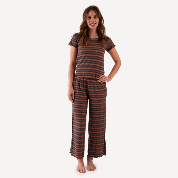 womens short sleeve jade set | kampala stripe | bamboo