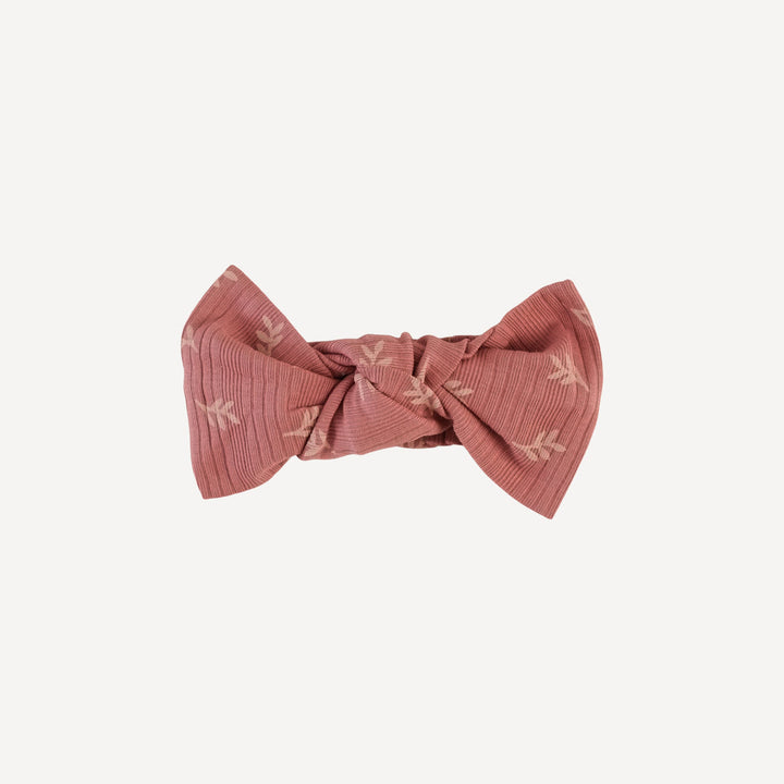large bow elastic headband | rose leaf | organic cotton multi rib