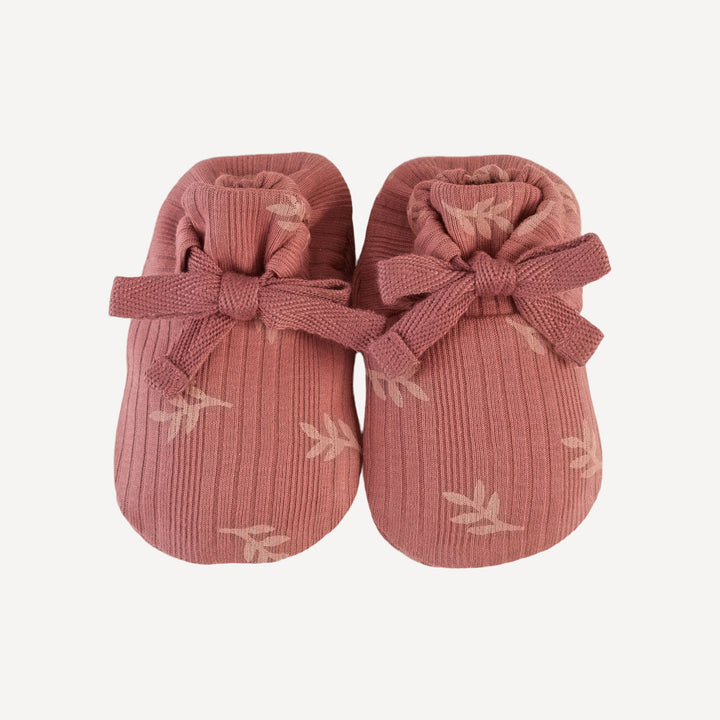 tie booties | rose leaf | organic cotton multi rib