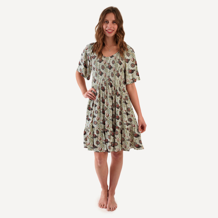 womens reese ruffle dress | mystical planets | bamboo