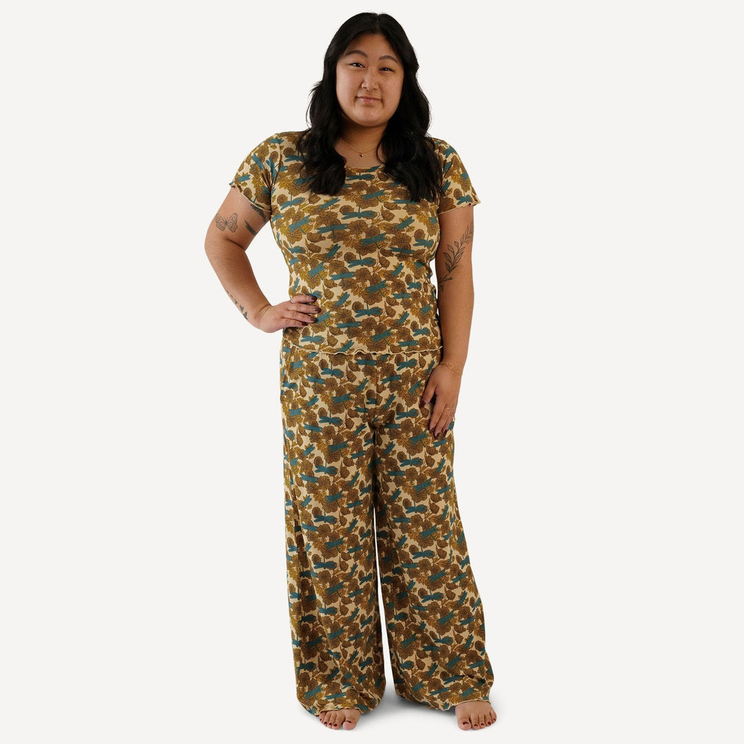 womens short sleeve jade set | dragonfly garden | bamboo