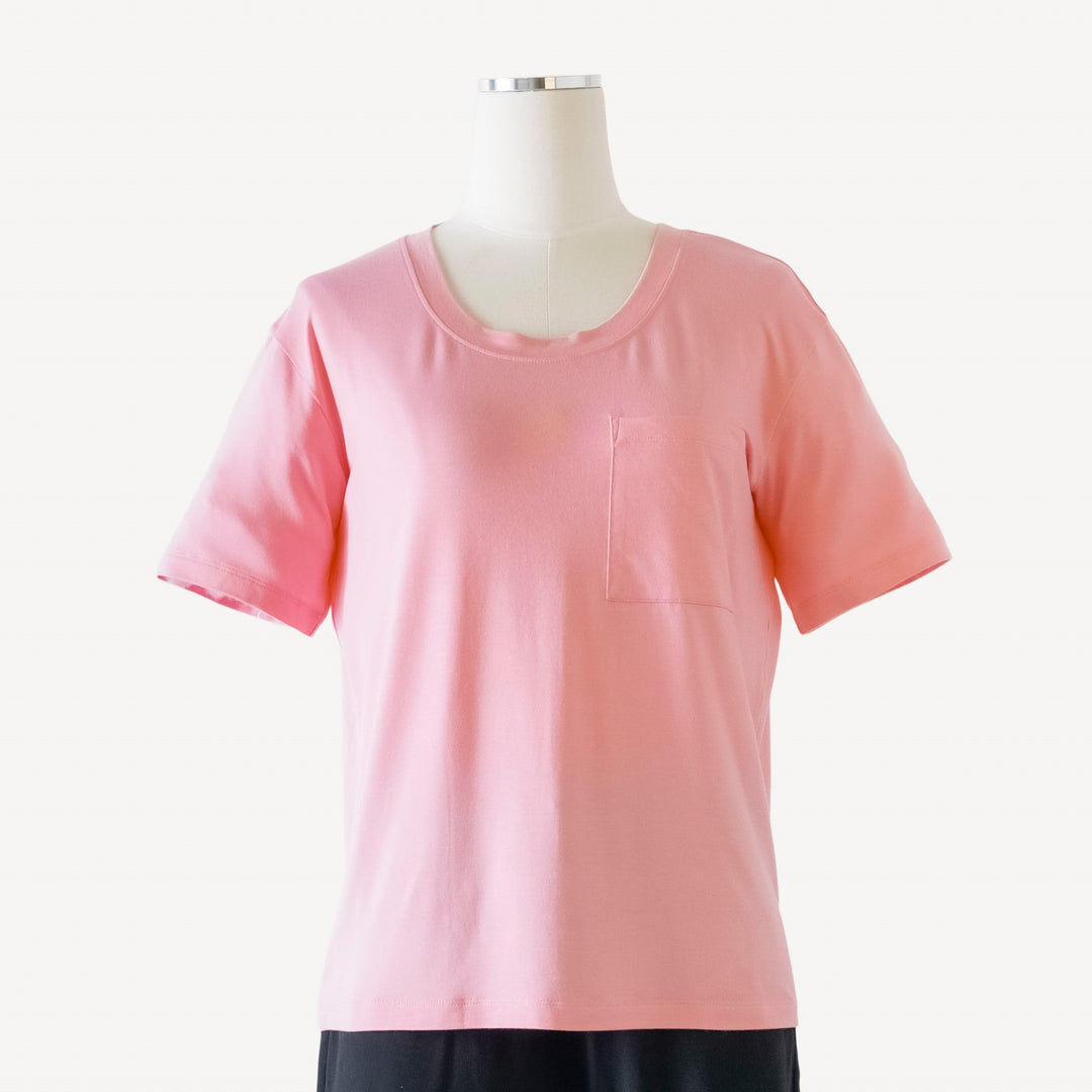 womens short sleeve pocket boxy tee | bubble pink | bamboo