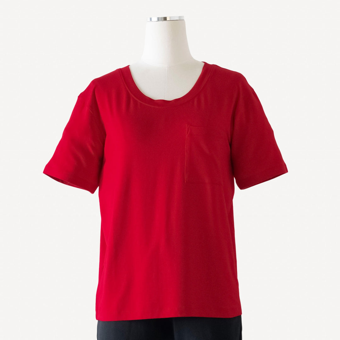 womens short sleeve pocket boxy tee | lava red | bamboo
