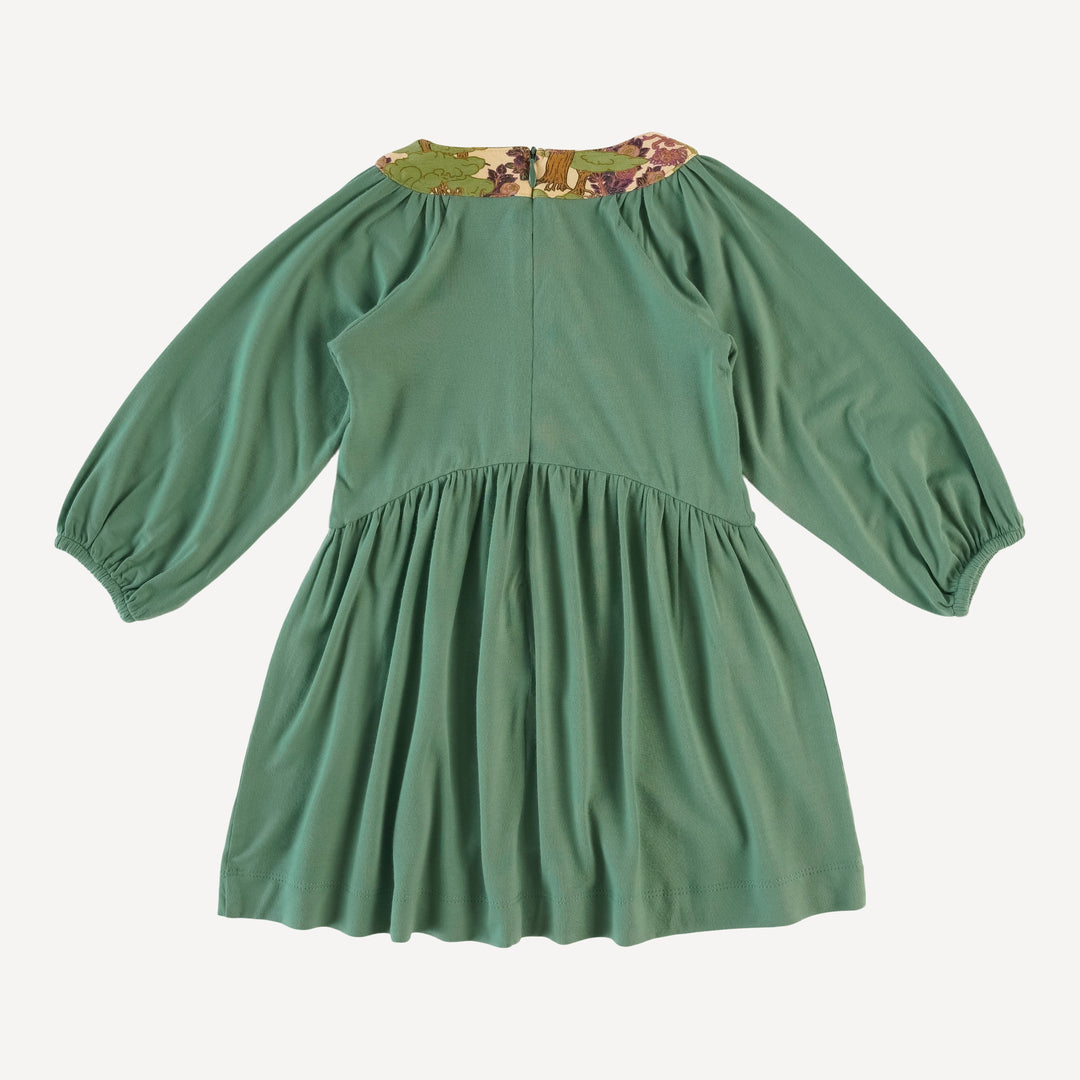 long sleeve gathered shoulder dress | green frost | bamboo