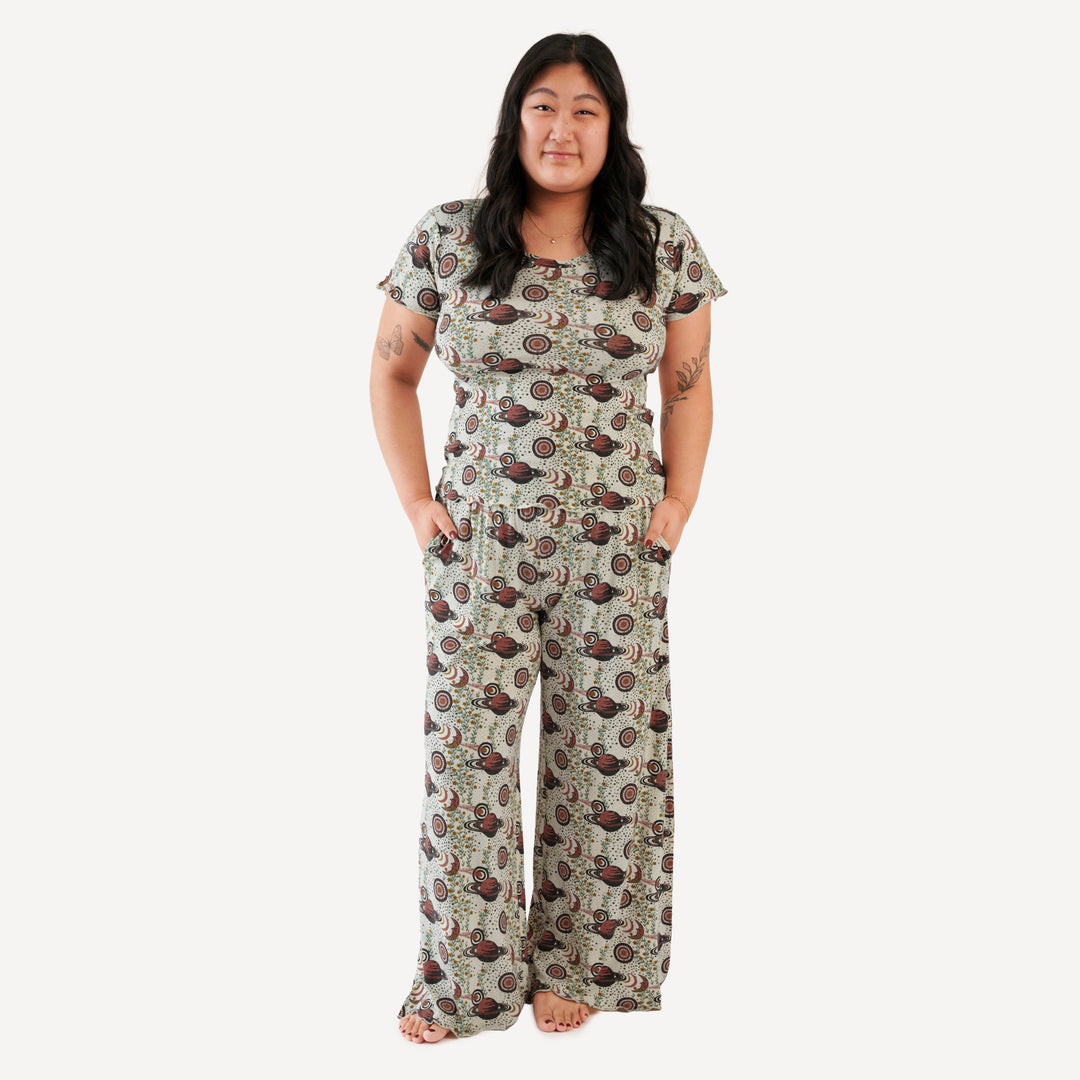 womens short sleeve jade set | mystical planets | bamboo