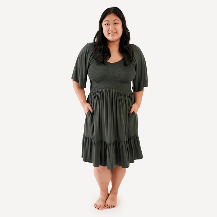 womens reese ruffle dress | beluga | bamboo