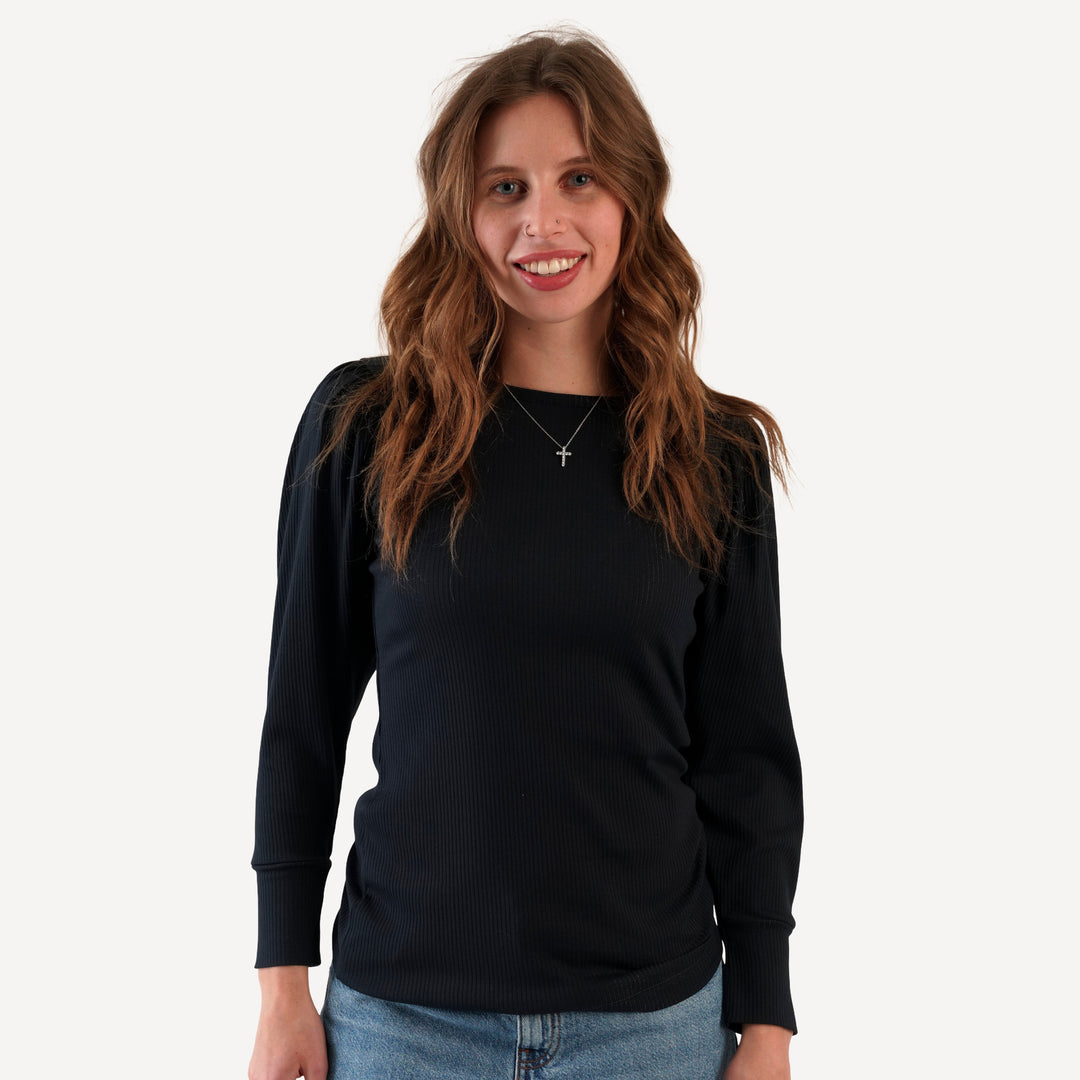 womens puff sleeve top | black | organic cotton single rib