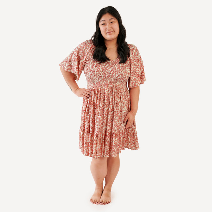 womens reese ruffle dress | cherry blossom scatter | bamboo