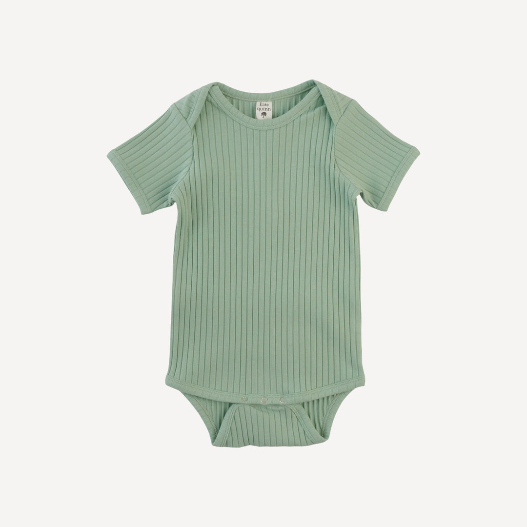 short sleeve lap neck bodysuit | smoke green | organic cotton wide rib
