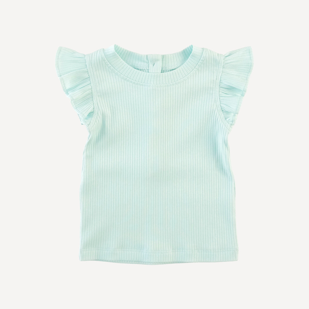 flutter sleeve ruffle top | ice blue | organic cotton single rib