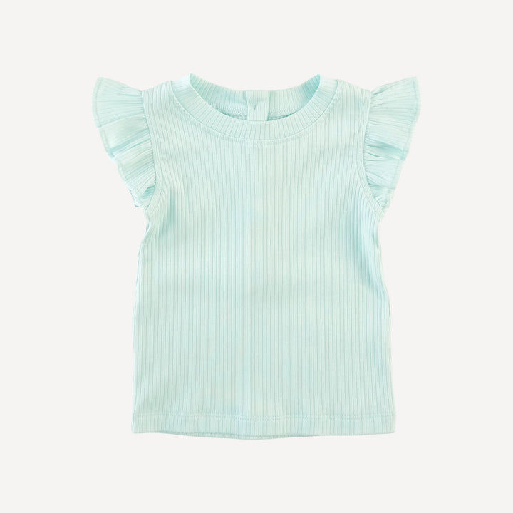 flutter sleeve ruffle top | ice blue | organic cotton single rib