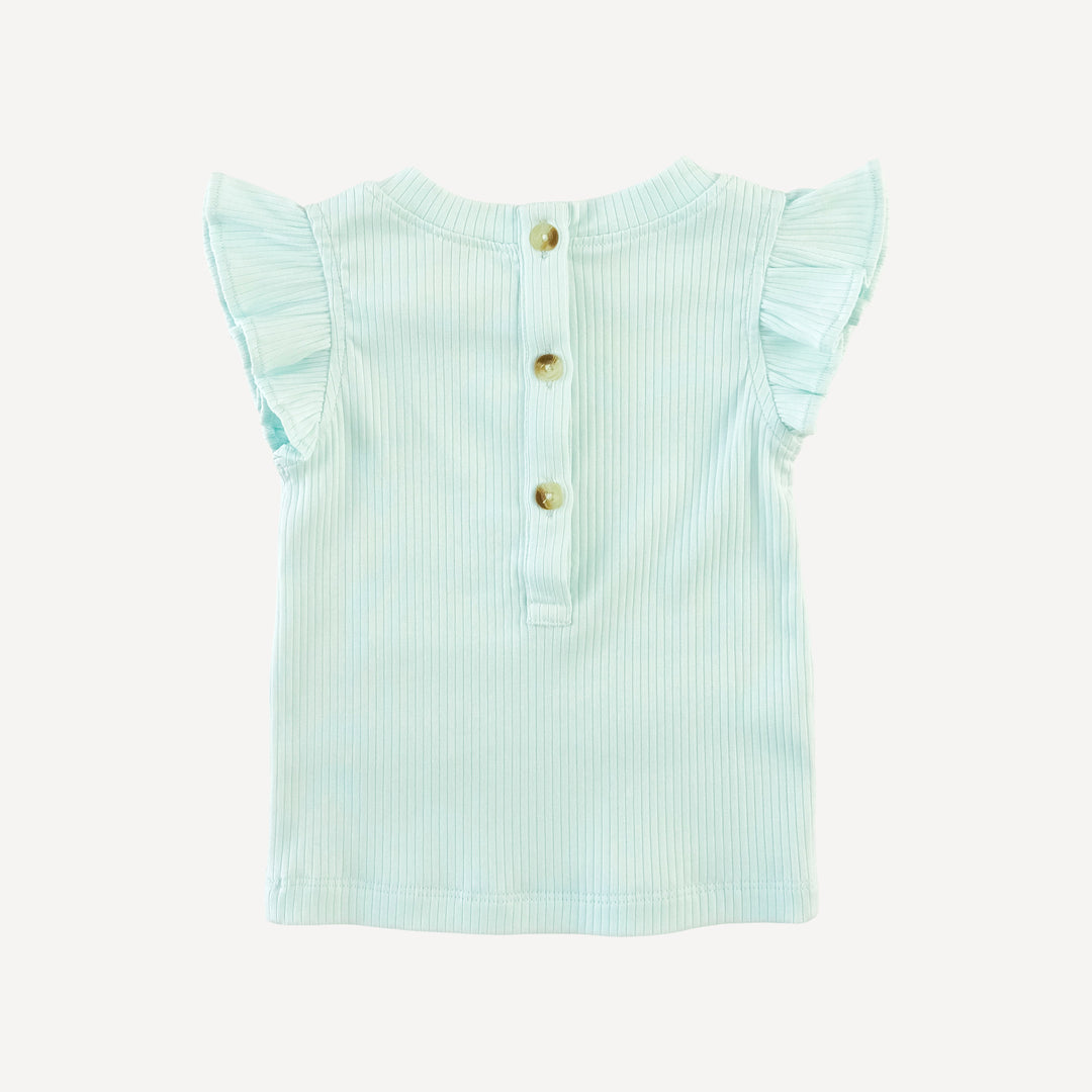 flutter sleeve ruffle top | ice blue | organic cotton single rib