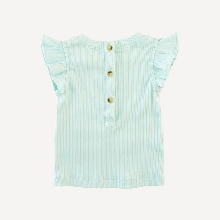flutter sleeve ruffle top | ice blue | organic cotton single rib