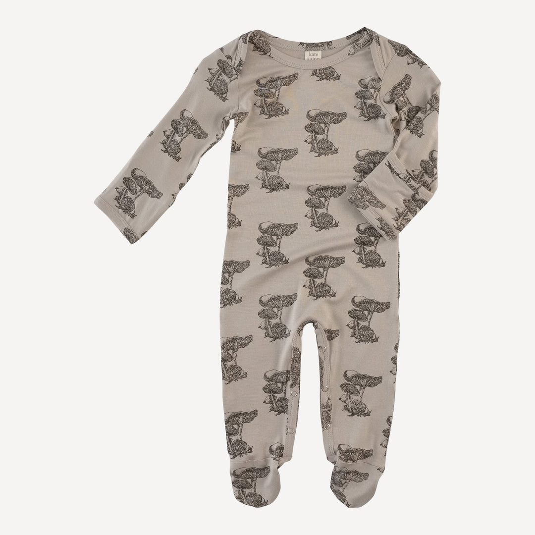 long sleeve lap neck footie | gray mushroom snail | bamboo
