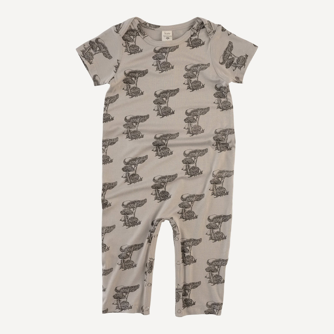 short sleeve lap neck jumpsuit | gray mushroom snail | bamboo