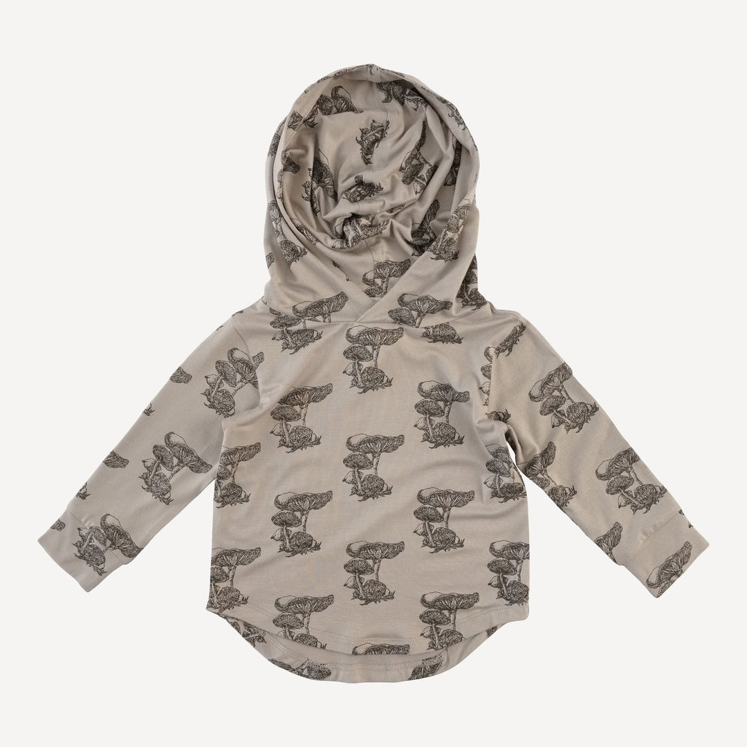 long sleeve shirt tail hoodie | gray mushroom snail | bamboo