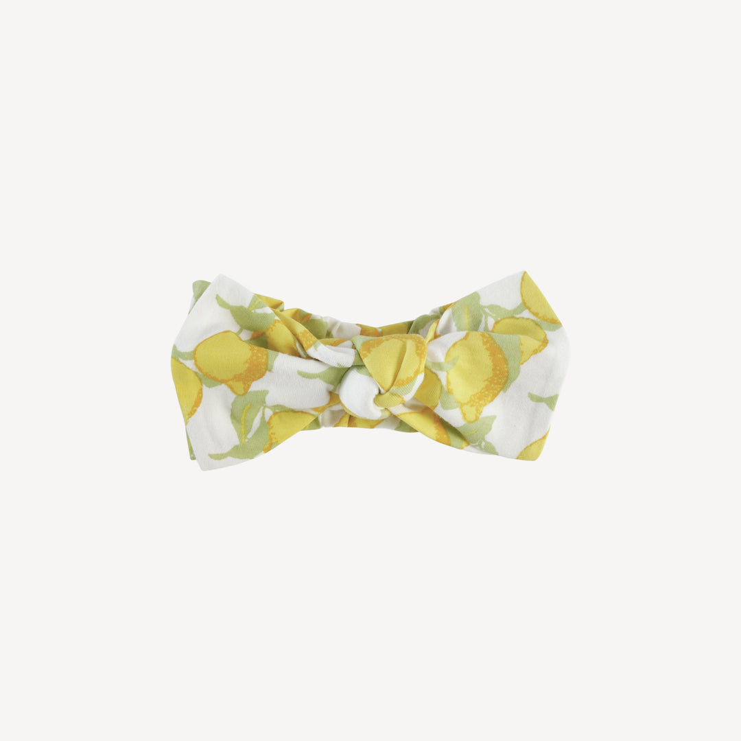 large bow elastic headband | lemons | organic cotton jersey