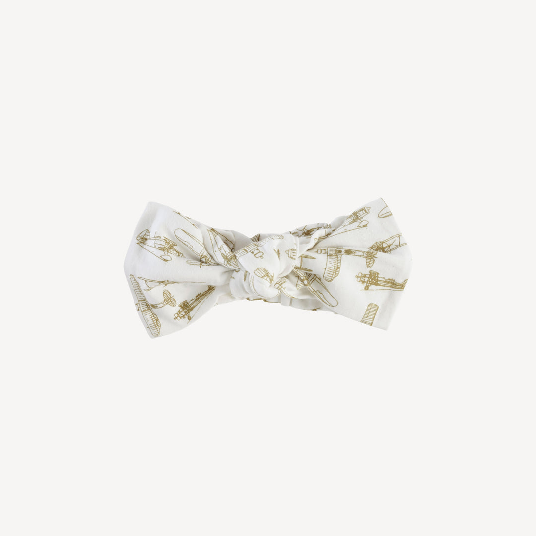 large bow elastic headband | fennel vintage airplanes | organic cotton jersey