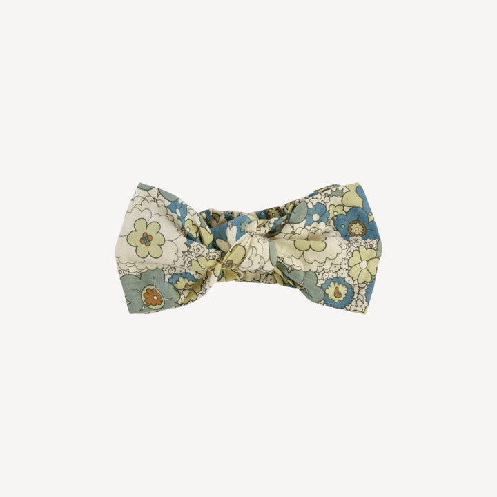 large bow elastic headband | blue mid-century floral | organic cotton jersey