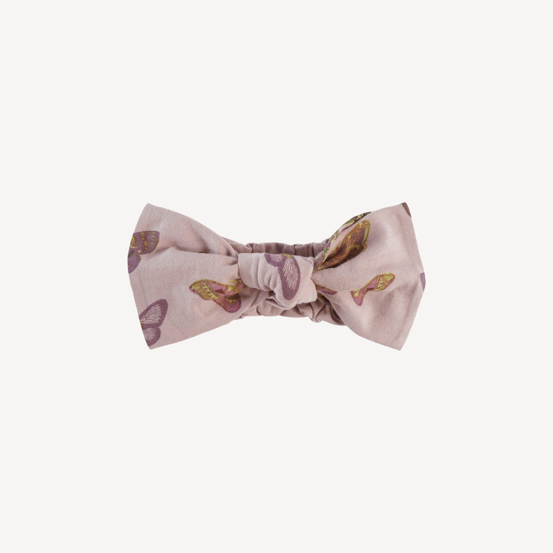 large bow elastic headband | rose moth | organic cotton jersey