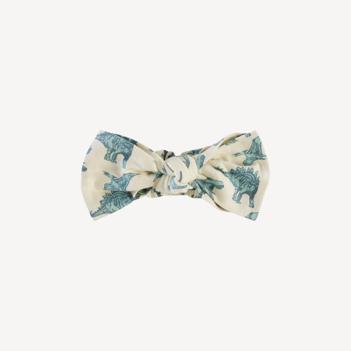 large bow elastic headband | blue dinosaurs | organic cotton jersey