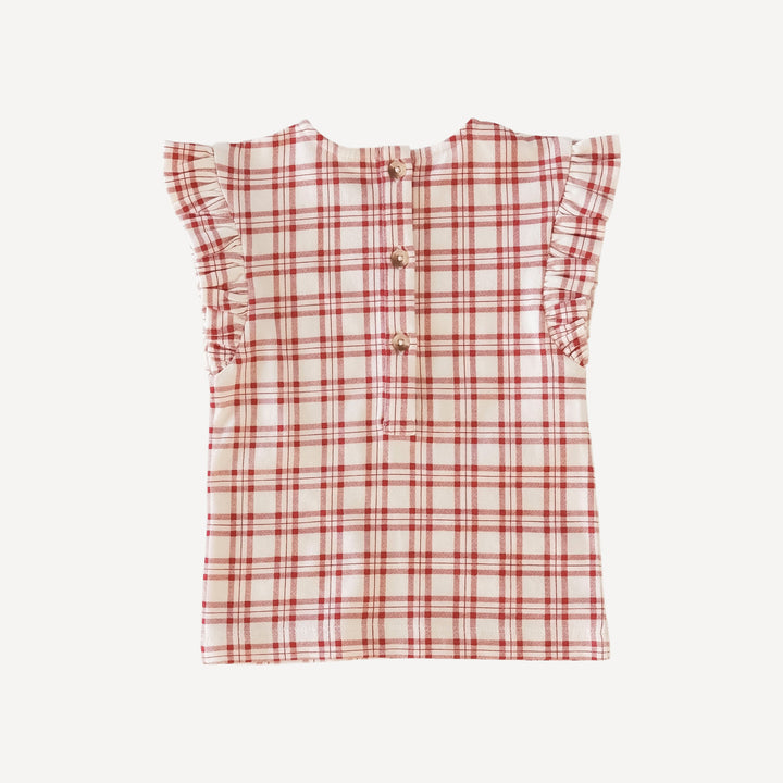 retro flutter tee | red plaid | organic cotton jersey