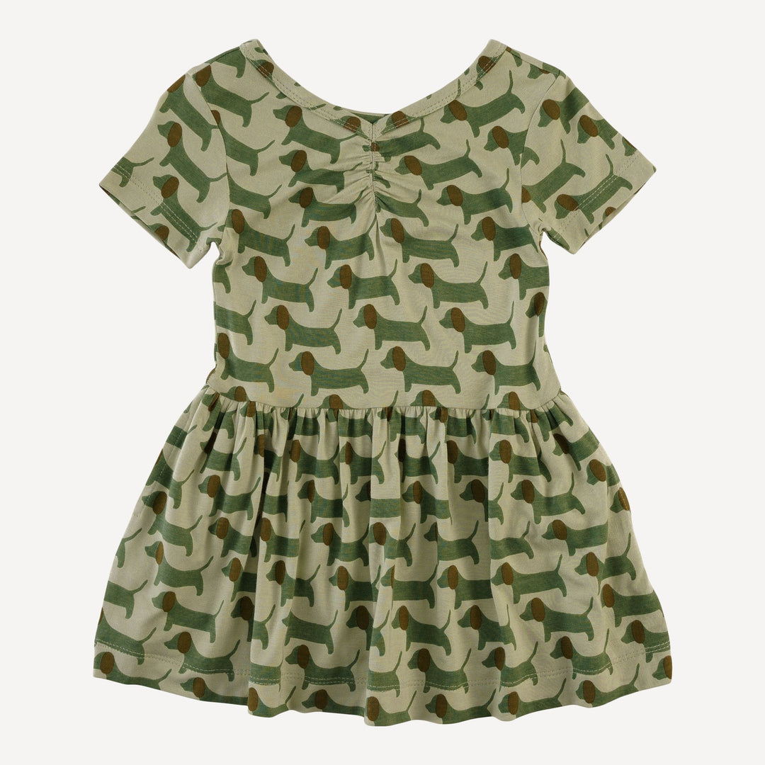 short sleeve twirl dress | 70s puppies | bamboo