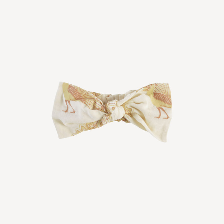 large bow elastic headband | butterum peacock | organic cotton gauze