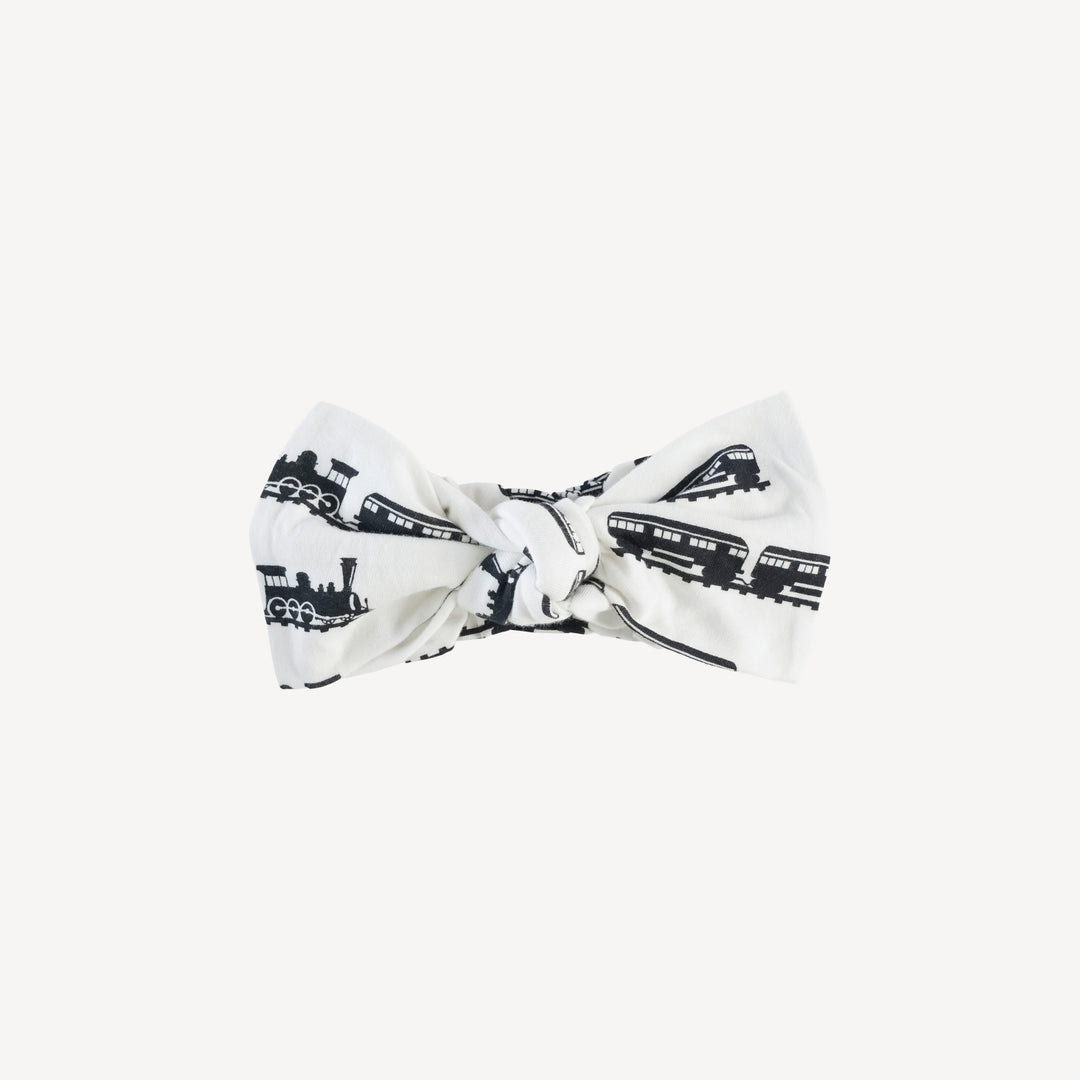 large bow elastic headband | trains | organic cotton jersey