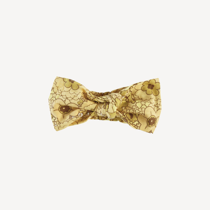 large bow elastic headband | golden mid-century floral | organic cotton jersey