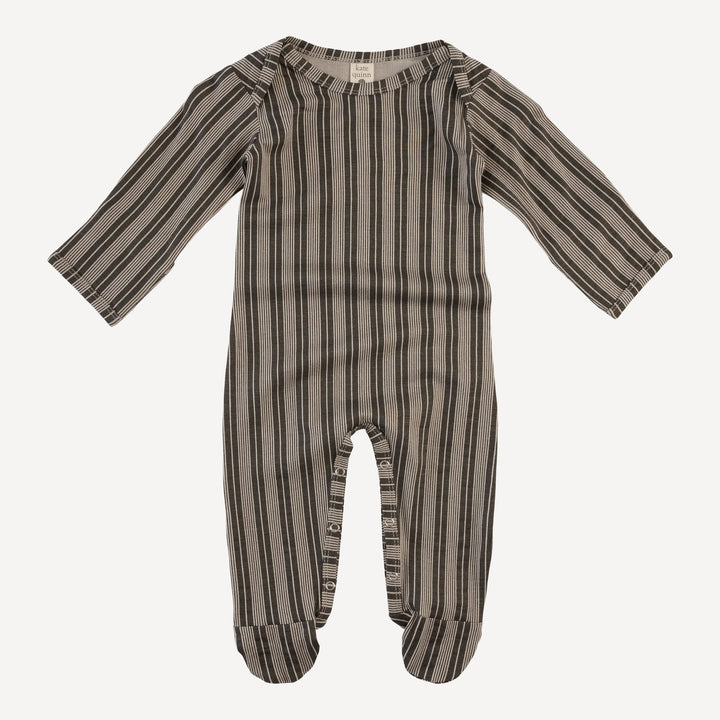 long sleeve lap neck footie | gray vintage mattress stripe | bamboo
