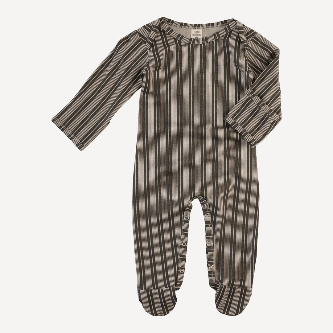 long sleeve lap neck footie | gray vintage mattress stripe | bamboo