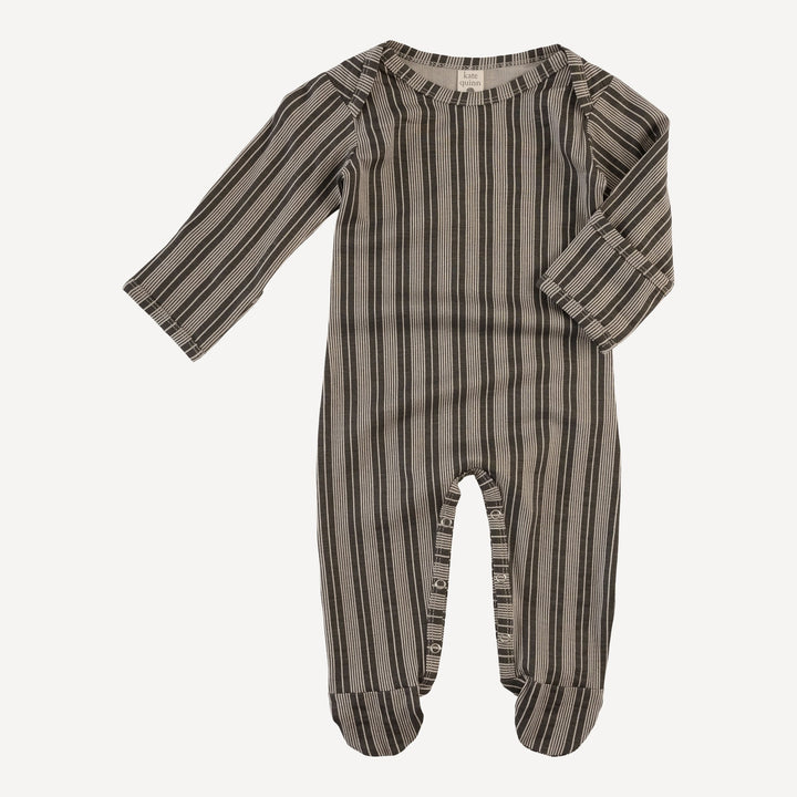 long sleeve lap neck footie | gray vintage mattress stripe | bamboo