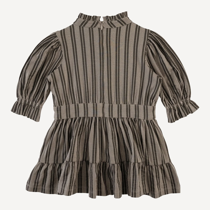 long puff sleeve short tier dress | gray vintage mattress stripe | bamboo