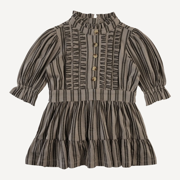 long puff sleeve short tier dress | gray vintage mattress stripe | bamboo