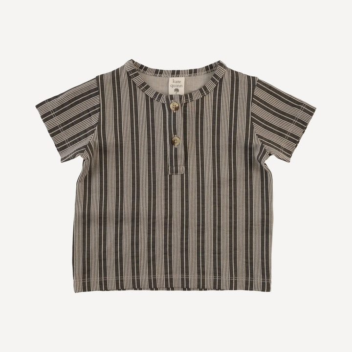 short sleeve basic henley tee | gray vintage mattress stripe | bamboo