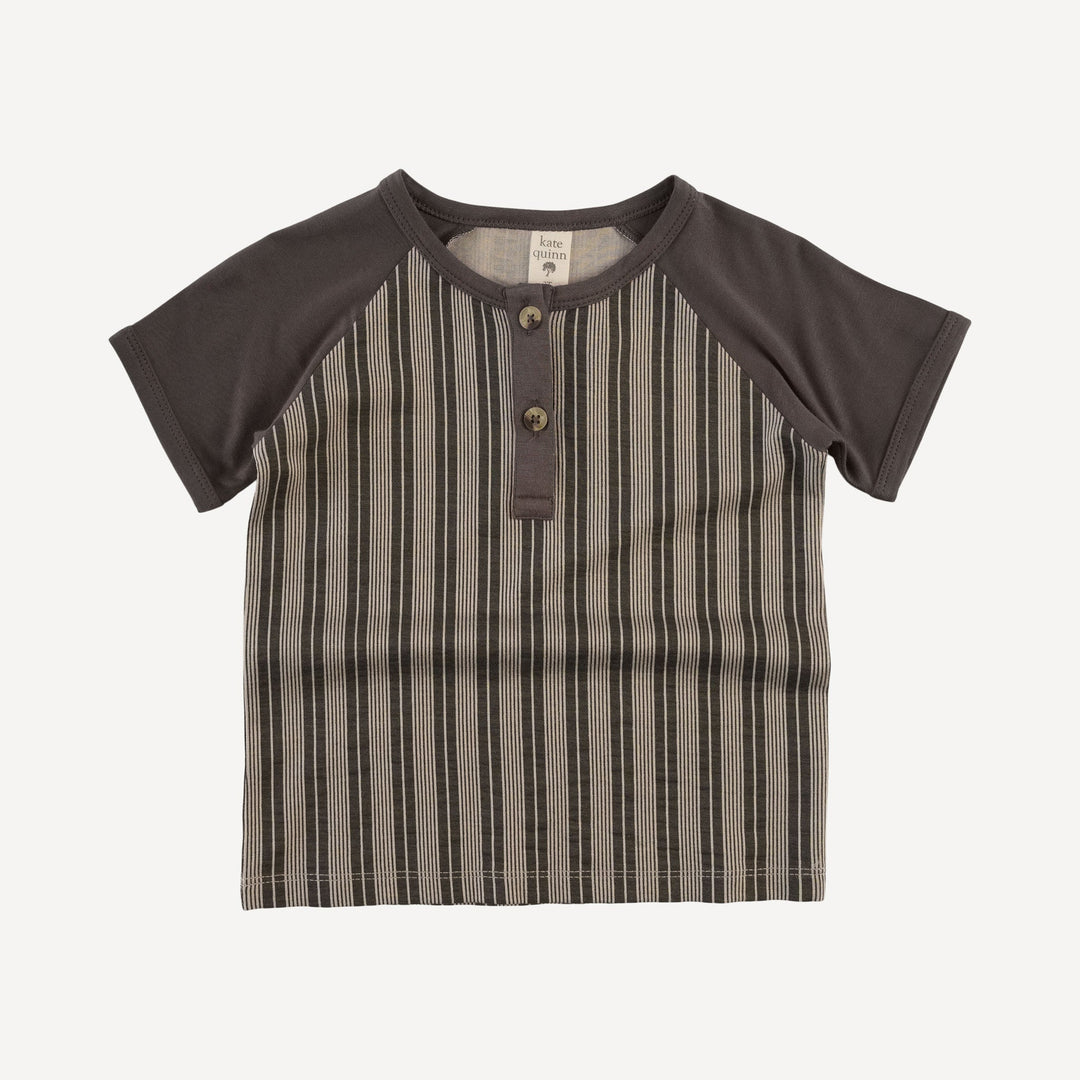 short sleeve baseball henley tee | gray vintage mattress stripe | bamboo