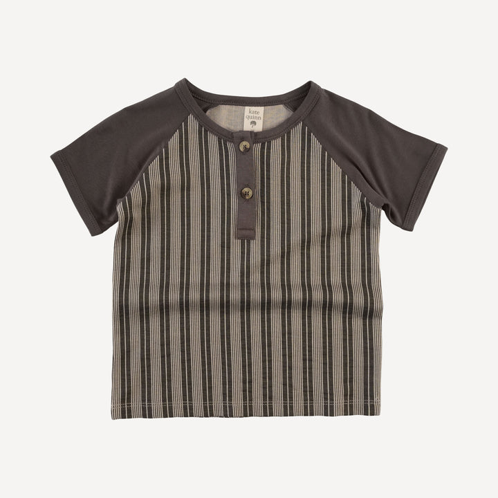short sleeve baseball henley tee | gray vintage mattress stripe | bamboo